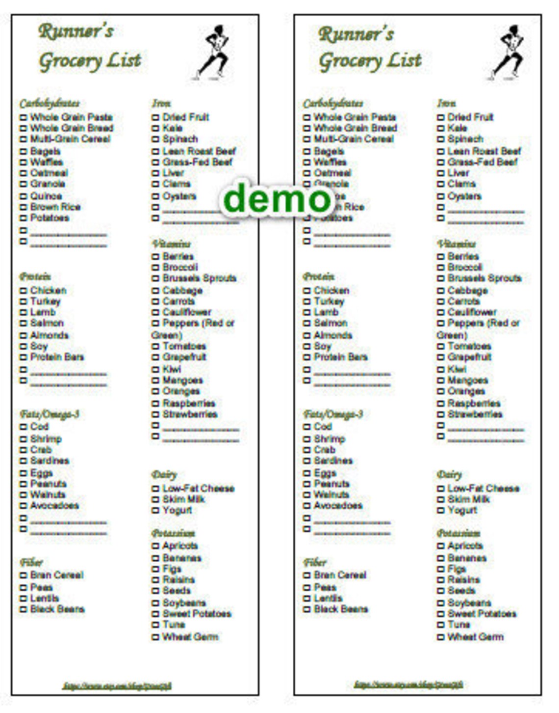 EDITABLE Runners Grocery Shopping List Printable 2 in 1 PDF Etsy