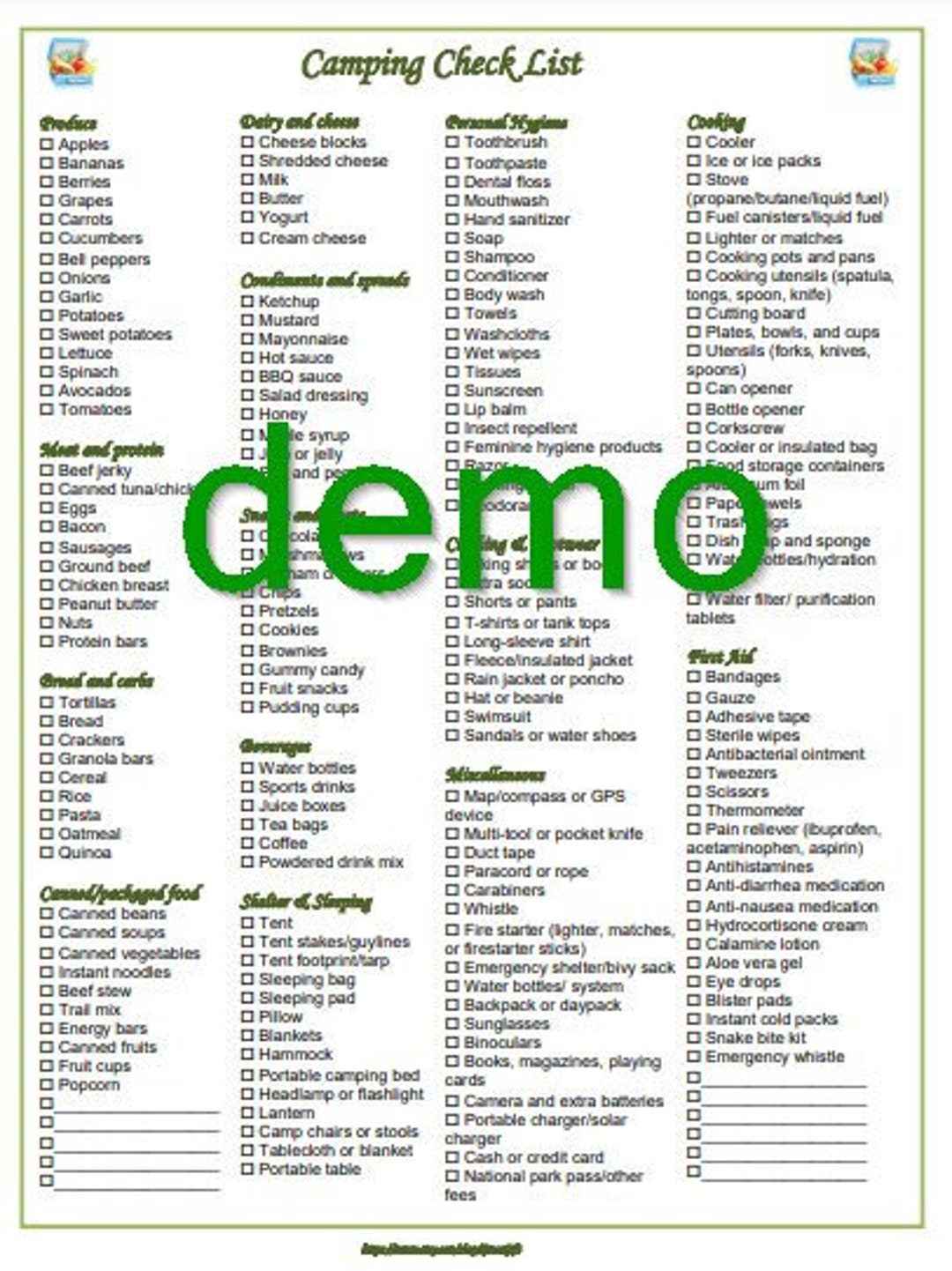 Camping Hiking Editable and Printable Check List 2 in 1 PDF & DOC
