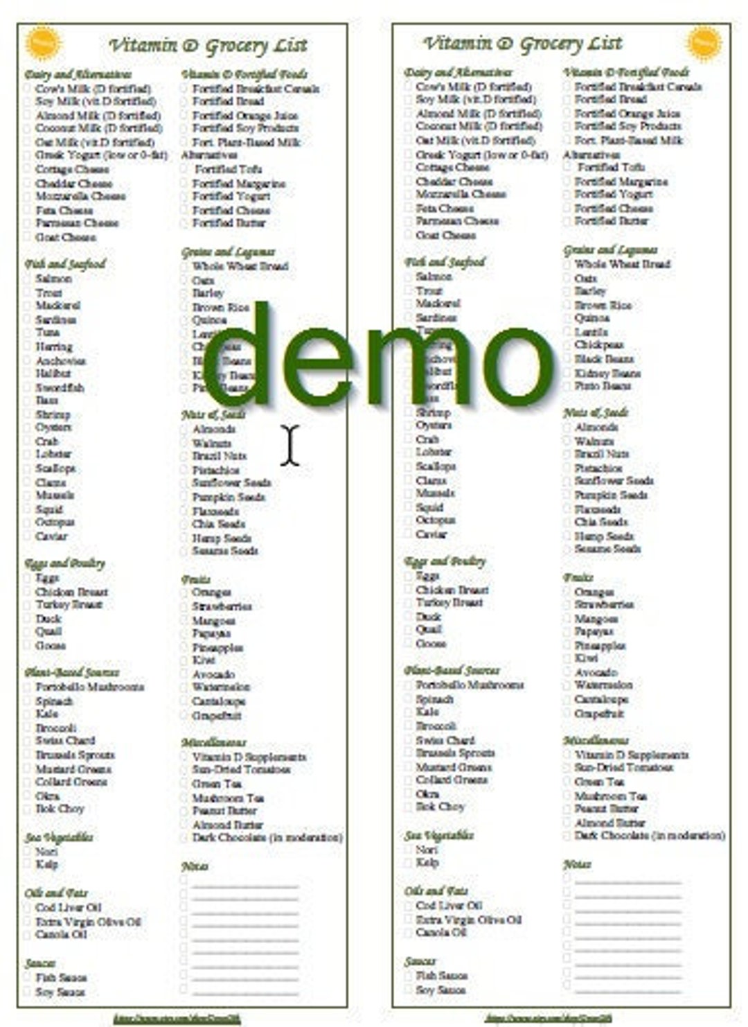 Vitamin D Grocery Food List Printable Instant Download 2 in 1 PDF - Etsy