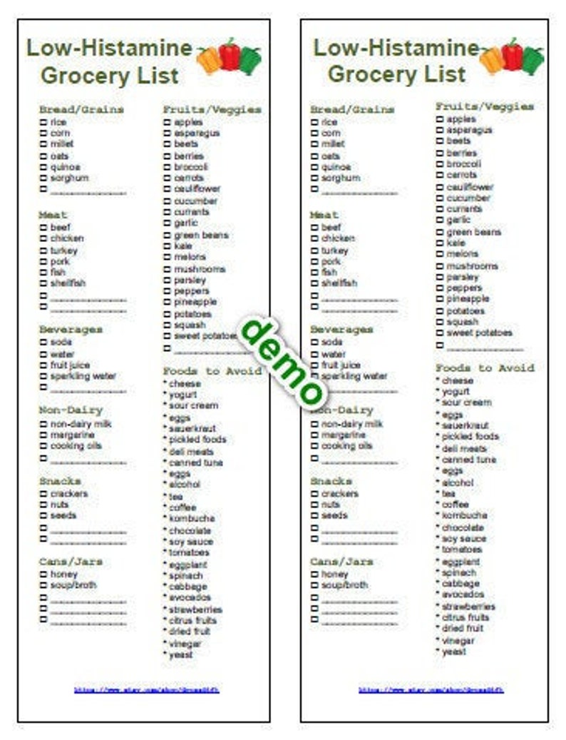 Low Histamine Foods List Printable