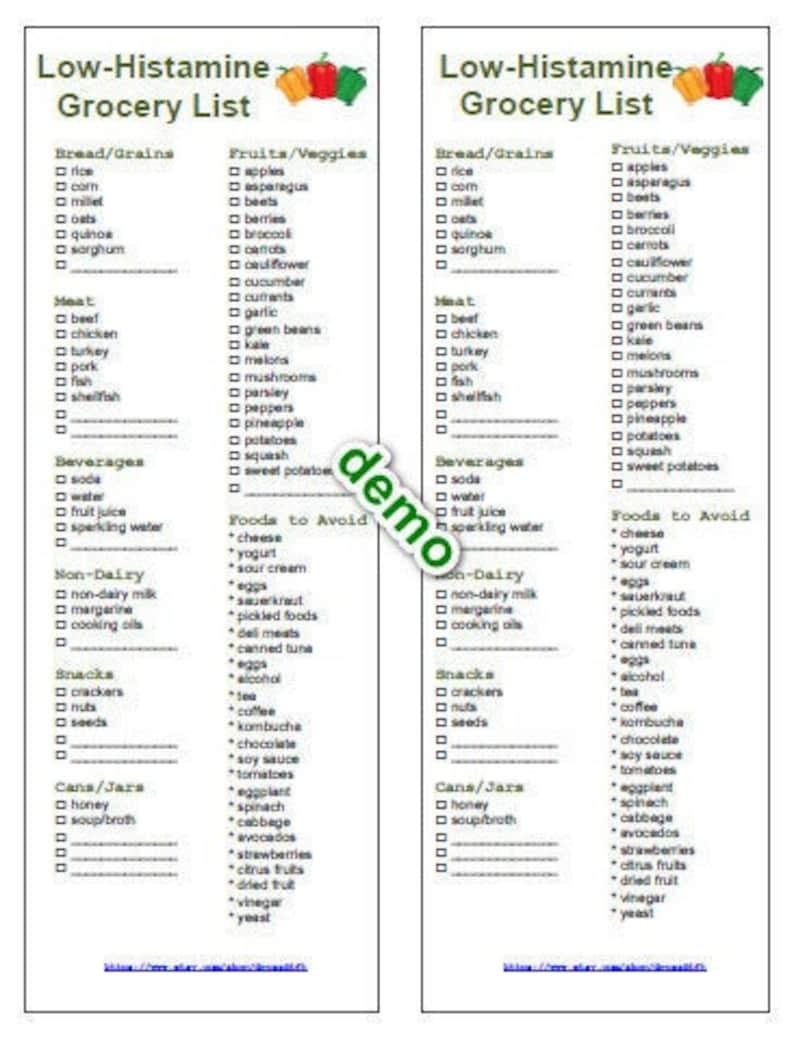 Low Histamine Foods List Printable