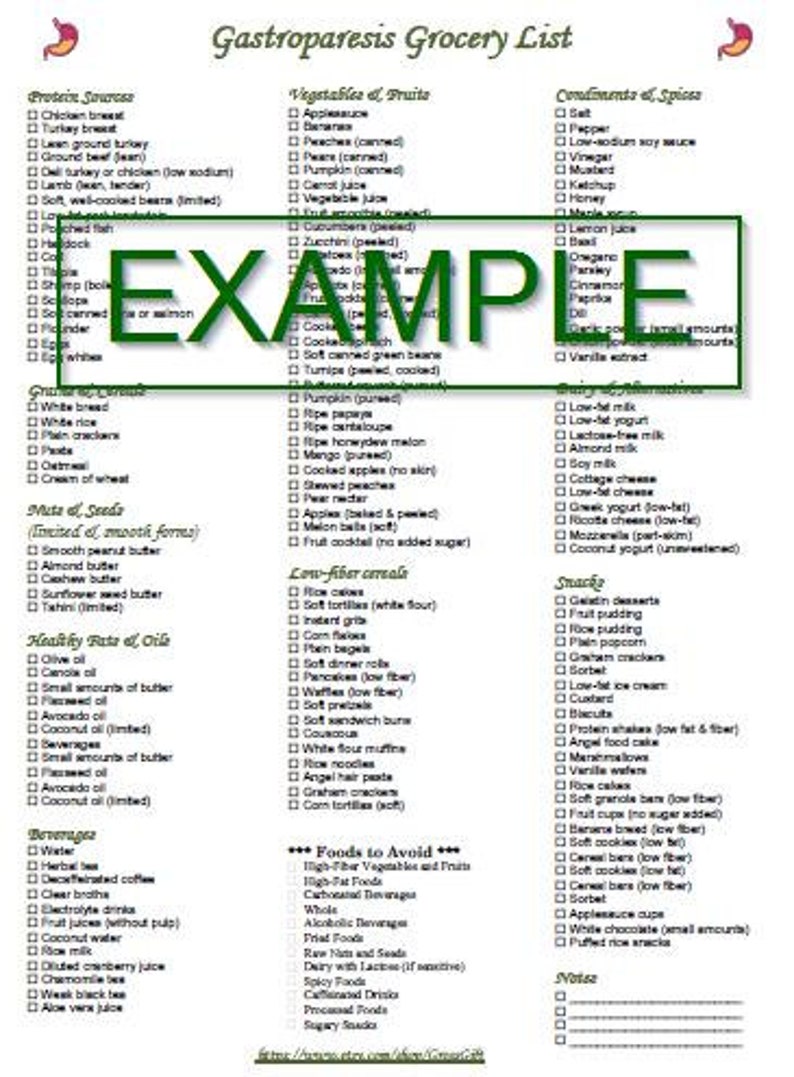 Gastroparesis Extended Printable Stomach Health Grocery Food List ...
