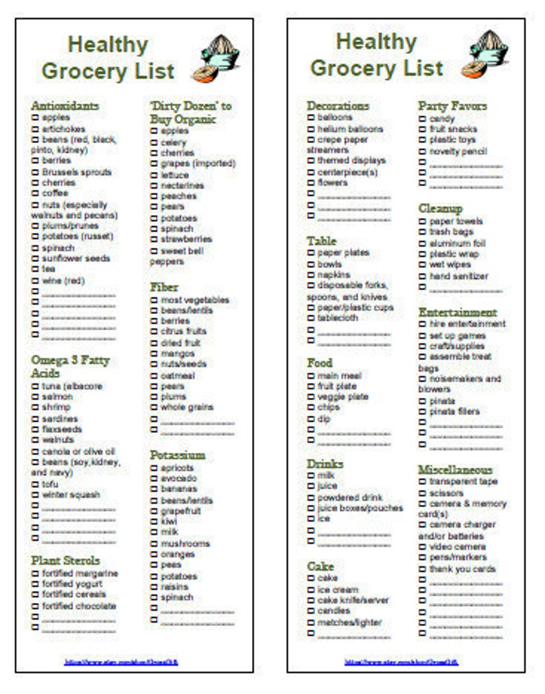 healthy food grocery list printable pdf etsy