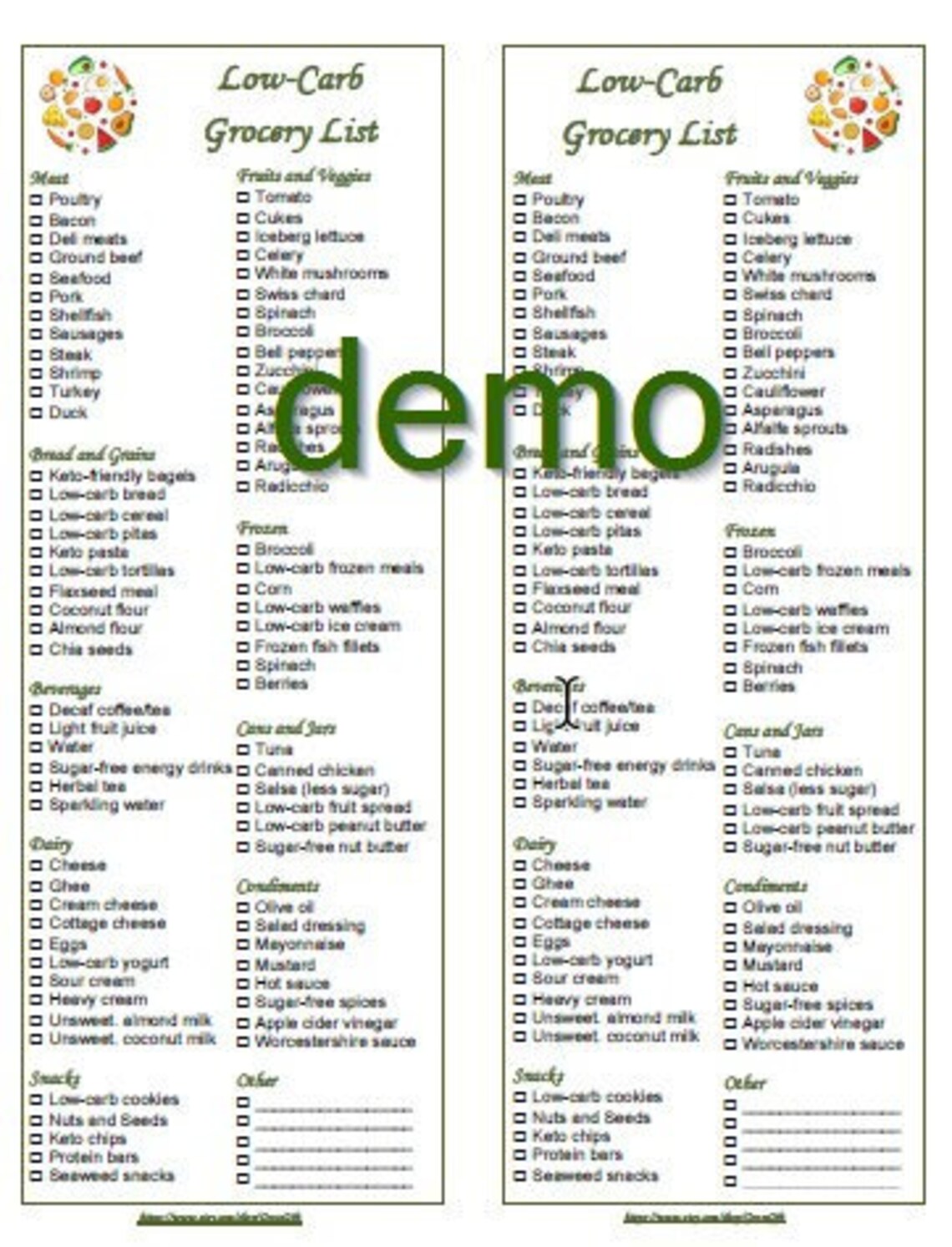 Low Carb Printable EDITABLE Carbohydrate Grocery Shopping List Instant ...