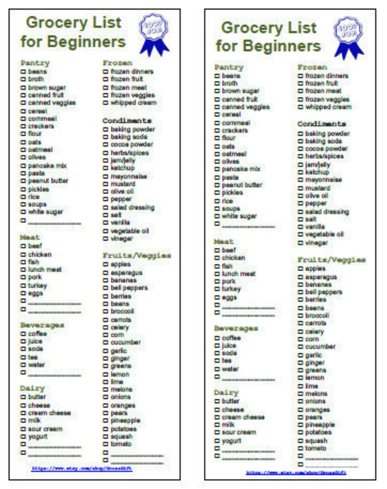 Grocery List For Beginners Printable PDF 2 in 1 | Etsy