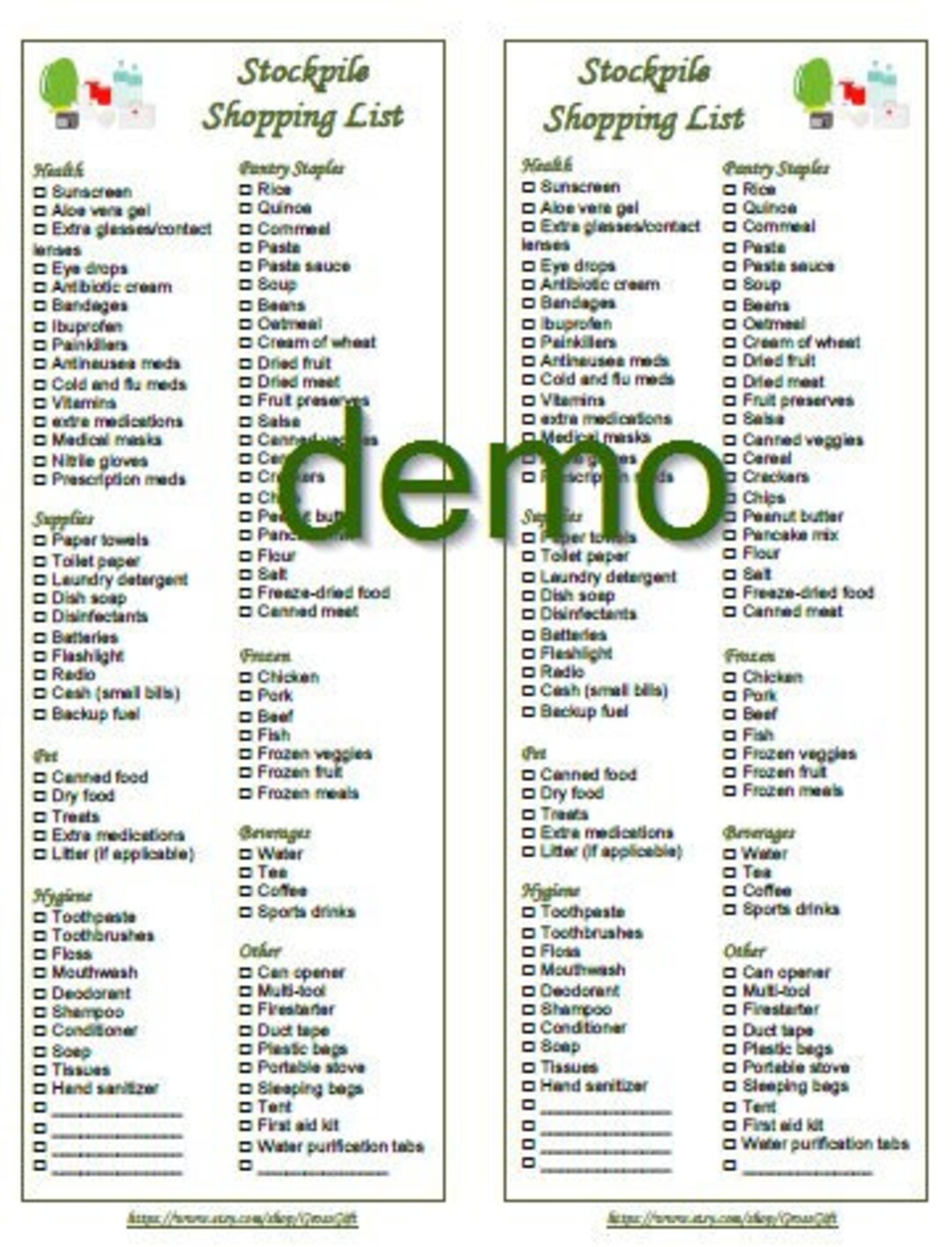 Emergency Case Stockpile Shopping List Printable 2 in 1 PDF Instant  Download - Etsy