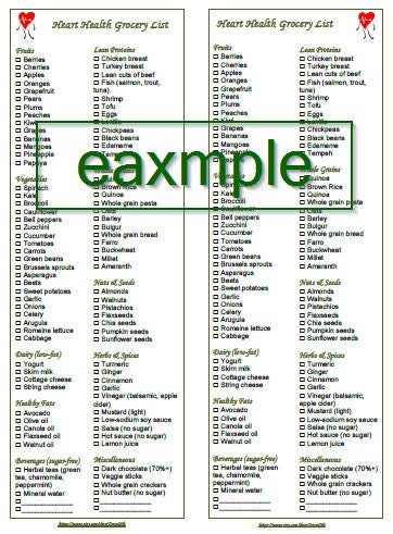 Heart Health Printable Cardiovascular Grocery Shopping Foods List ...