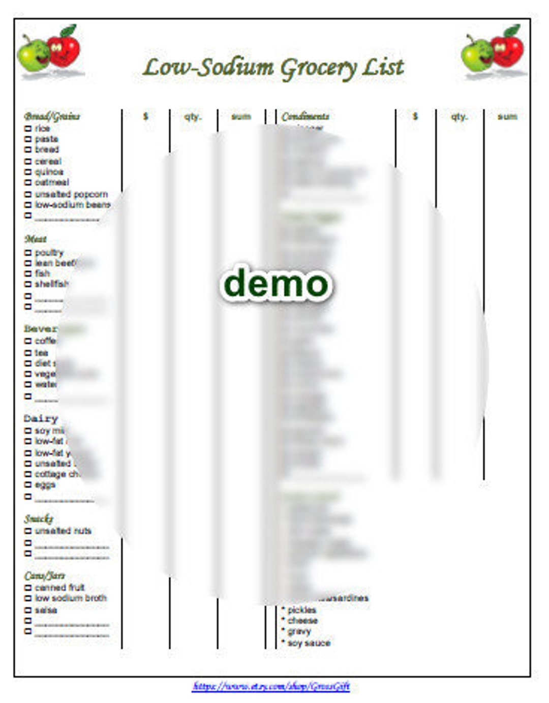 Low-sodium Grocery Foods List With Prices Printable PDF - Etsy