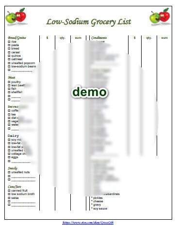 Low-sodium Grocery Foods List With Prices Printable PDF - Etsy