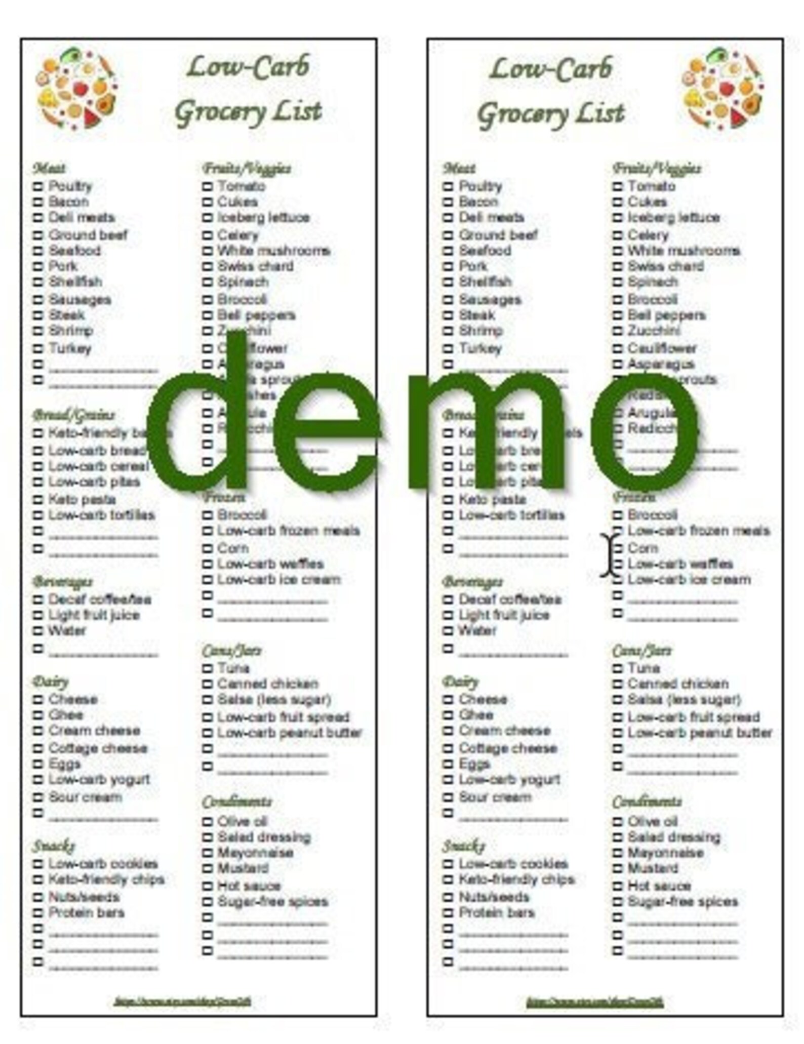 Low-carb Grocery Foods List Printable PDF - Etsy