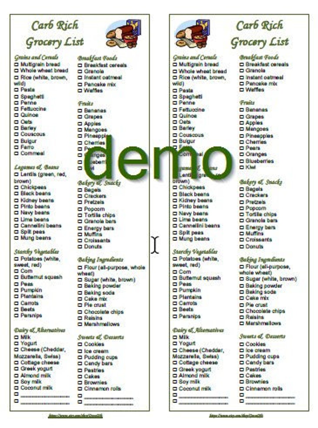 Carbrich Grocery Carbohydrates Foods List Printable PDF 2 in 1 Instant