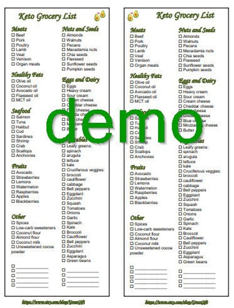 Keto Diet Grocery List Shopping Printable 2 in 1 PDF - Etsy