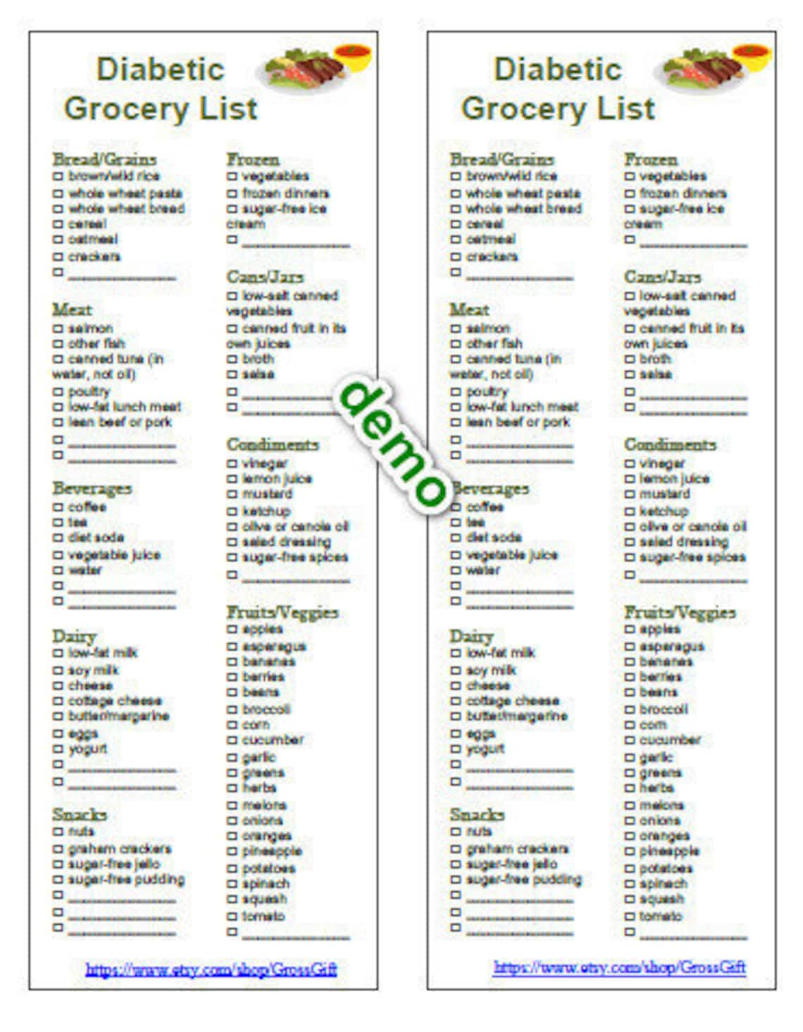 EDITABLE Diabetic Food Grocery List Shopping Printable Instant Etsy