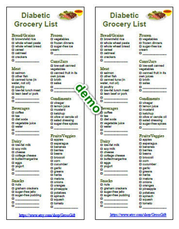 EDITABLE Diabetic Food Grocery List Shopping Printable Instant - Etsy