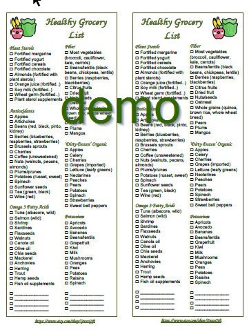 Healthy Food Grocery List Printable PDF 2 in 1 Etsy