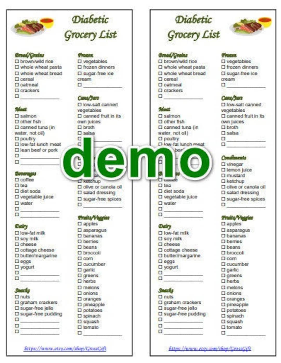 Diabetic Grocery List Printable