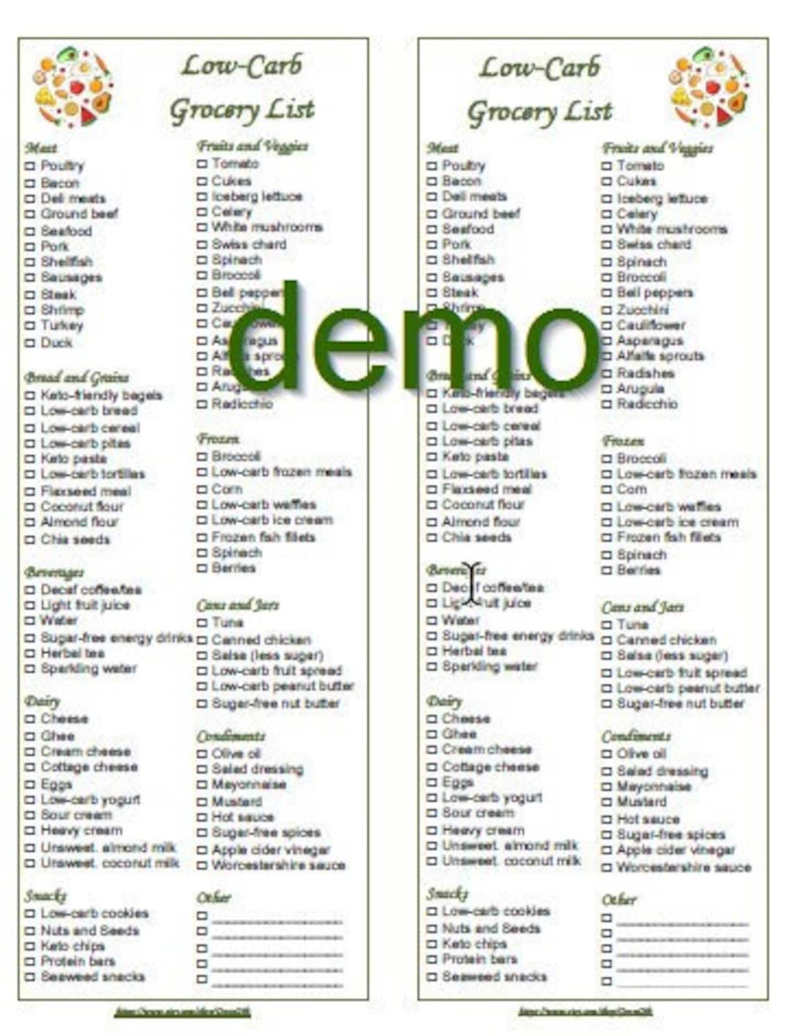 Low-carb Grocery Foods List Printable PDF 2 in 1 Instant Download - Etsy