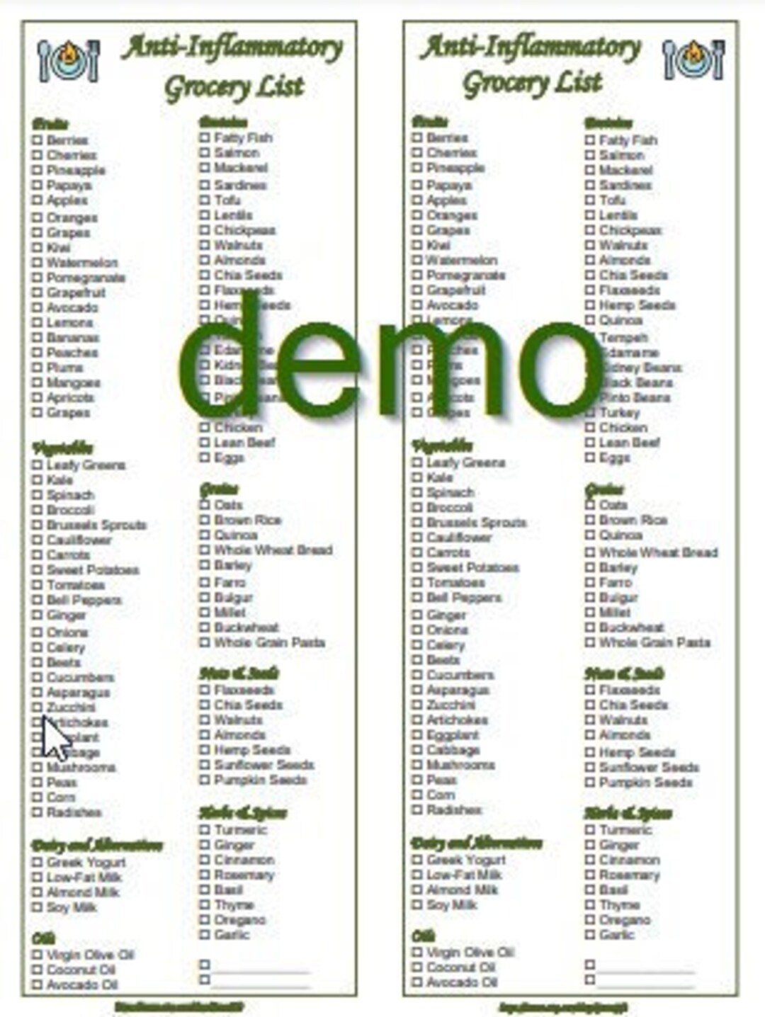Anti-inflammatory Diet Printable Grocery Shopping Foods List Instant ...
