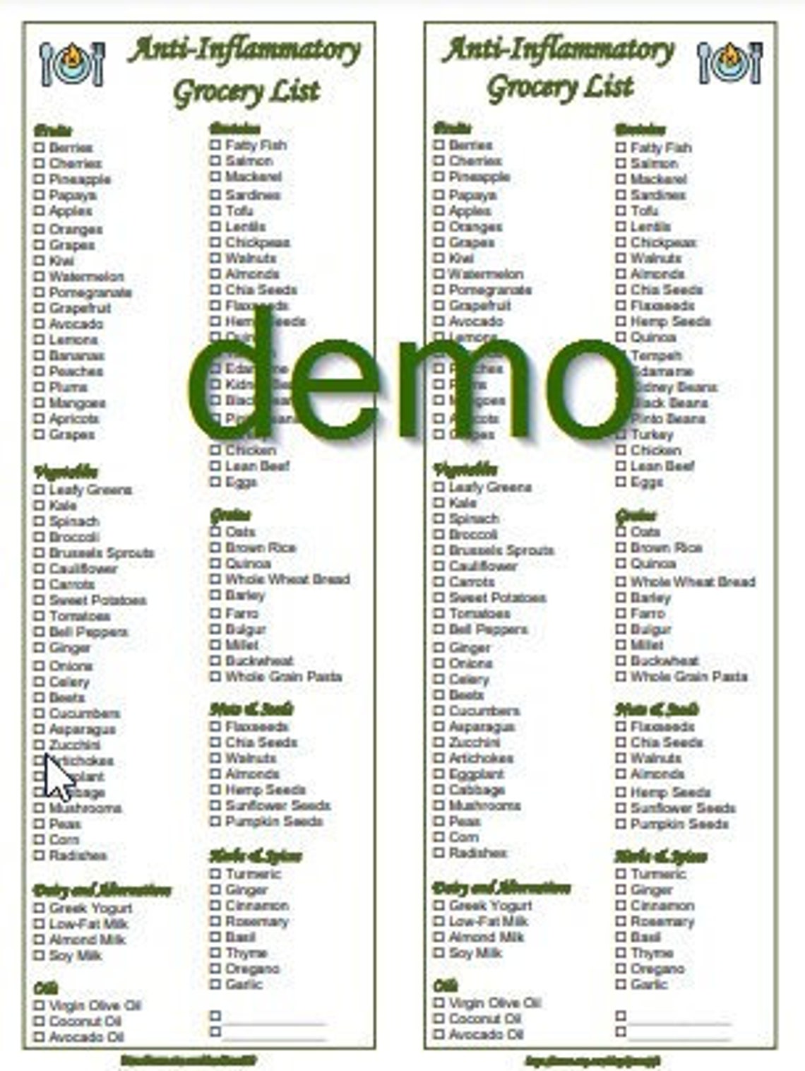 Anti-inflammatory Diet Printable Grocery Shopping Foods List Instant ...
