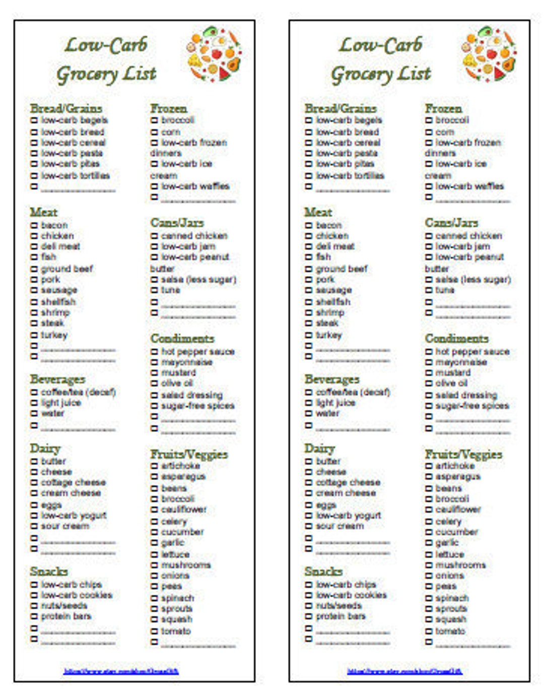 Lowcarb Grocery Foods List With Prices Printable PDF Etsy