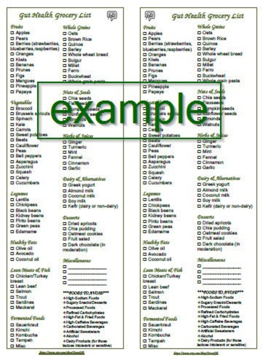 Gut Health Diet Editable Grocery Foods Shopping List Printable Instant ...
