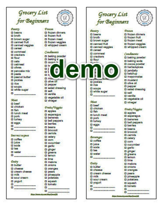 grocery list for beginners printable pdf 2 in 1 etsy