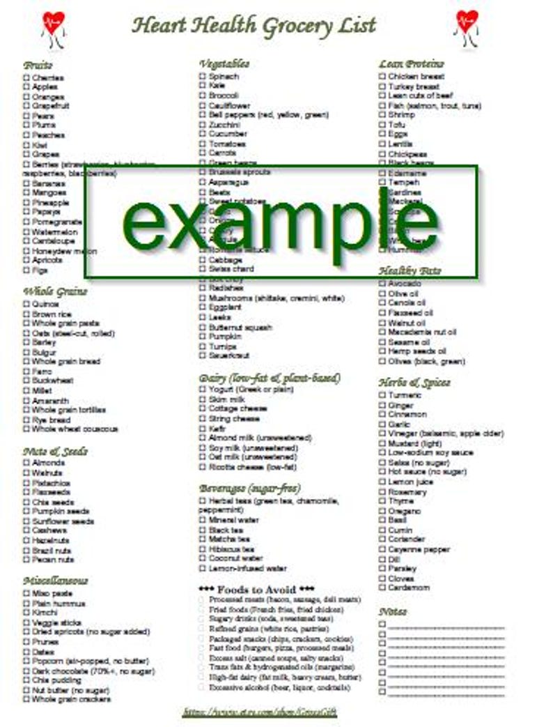 Heart Healthy Grocery List: 160 Cardiovascular Foods (PDF Download) - Etsy