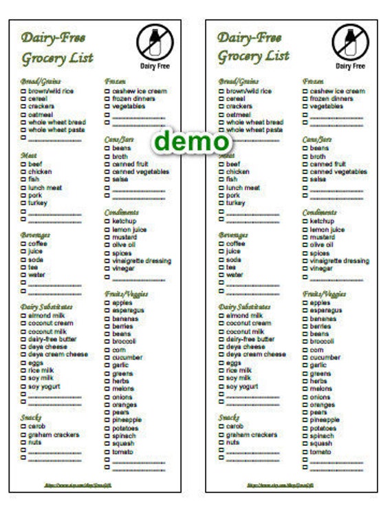 printable editable dairy free substitutes grocery list etsy