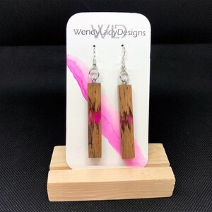 Wood resin earrings, pink resin and wood dangle earrings
