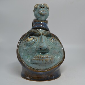 BLUE MOON Jug with STOPPER - Southern Folk Art Face Jug Pottery Ugly Jug - One of a Kind - 6" Tall