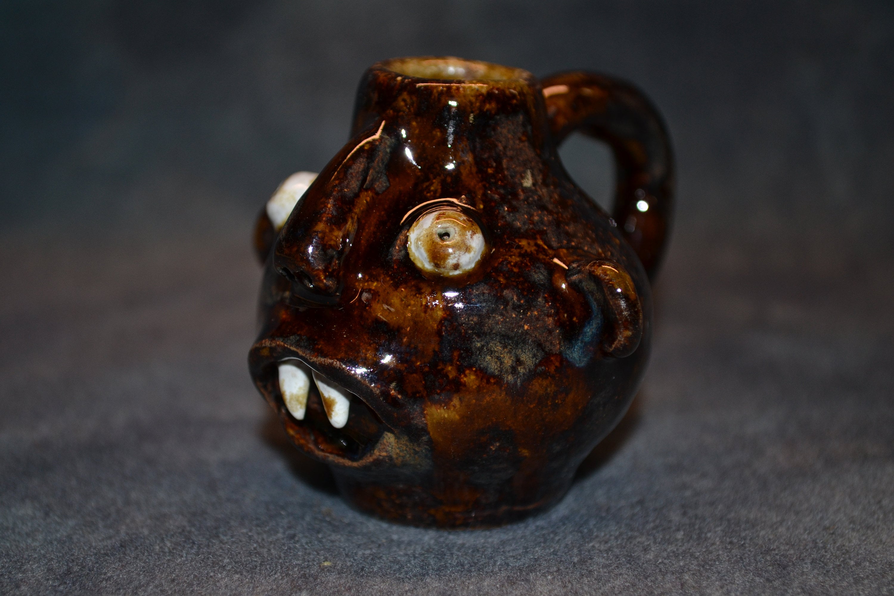 MINI Southern Folk Art Pottery Face Jug Miniature Mottled Etsy