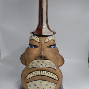 UNCLE SAM #3 - Southern Folk Art Face Jug Pottery Ugly Jug - One of a Kind - 10" Tall - Americana, Patriotic, Independence, Stars