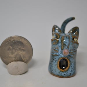 MINI FACE JUG #76 - Southern Folk Art Face Jug Pottery Ugly Jug - One of a Kind - Speckled Blue, Cat, Kitty