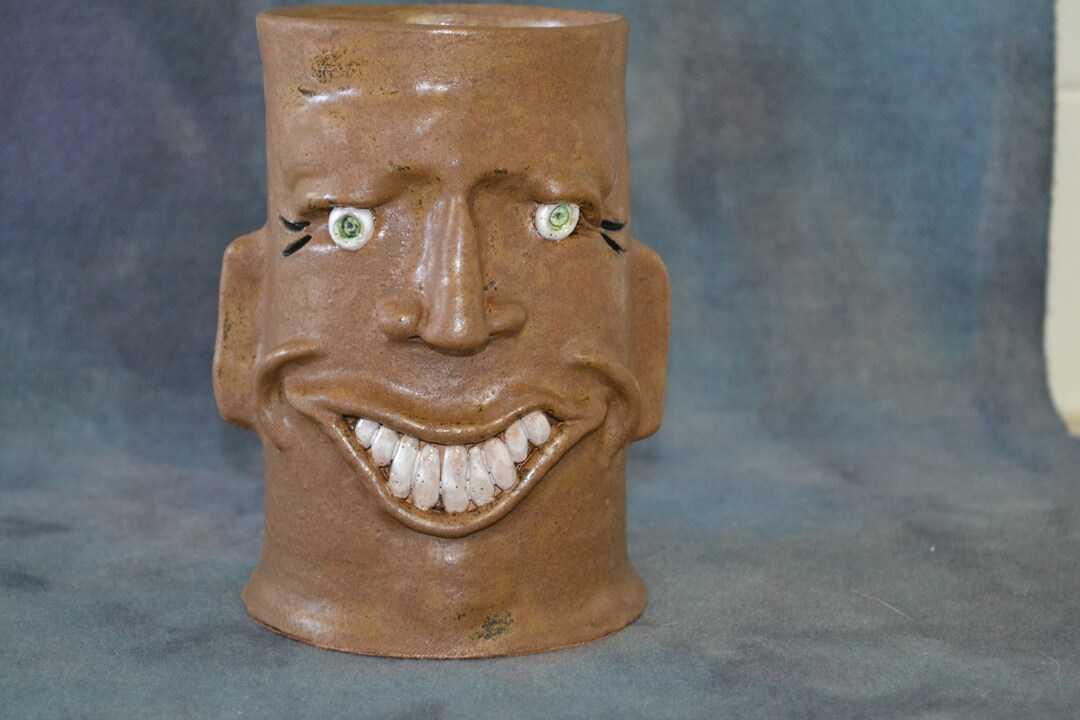 DICKENS Southern Folk Art Face Jug Pottery LARGE MUG Hand Thrown Oneof