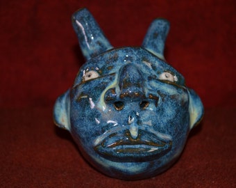 MR. MOON #38 - Mr. Moon Series, Numbered, Dated, Signed - Southern Folk Art Face Jug Hand Built Pottery - One-of-a-Kind - 2-3/4" Tall