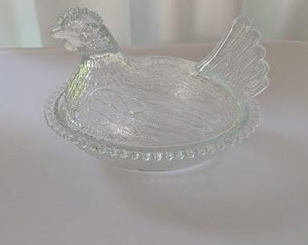 Hen on nest, Indiana glass, Chicken Bowl, Vintage Glass
