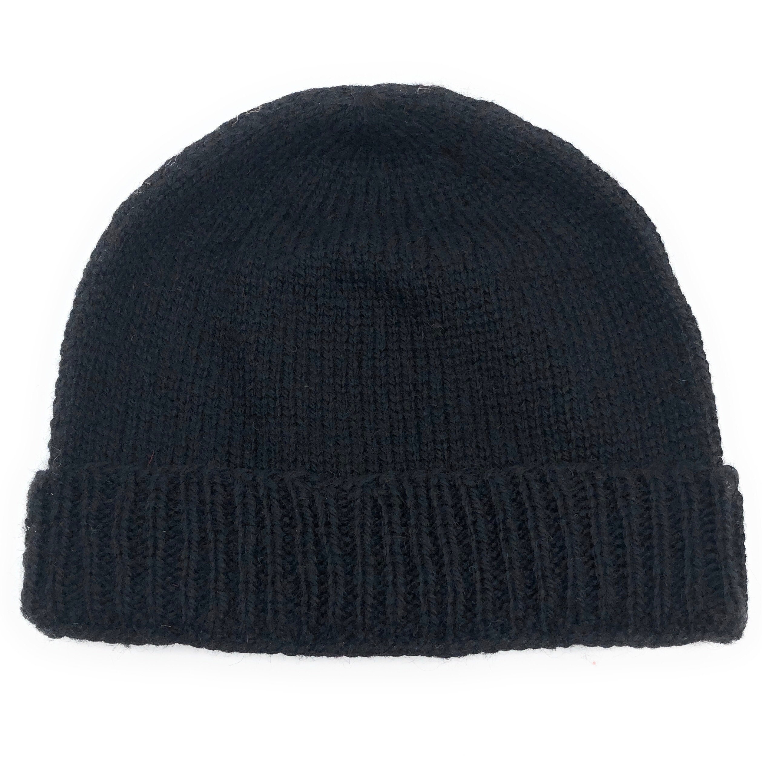 Hand Knit Alpaca Black Cuff Hat Knitted Beanie Ski Winter Warm - Etsy