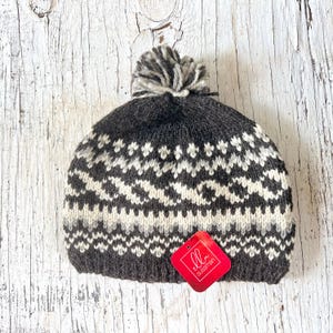 Handmade Knit Alpaca  Pom-Pom Hat Knitted Beanie Fleece Lined for Winter Warm Womens Christmas Birthday Gift