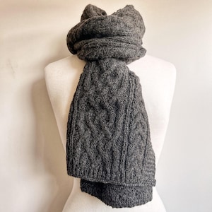 Heather Gray Handmade Knit Alpaca Wool Cable Scarf Handknit for Men Women Knitted Scarves Christmas Birthday Gift