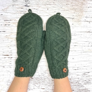 Handgemaakte gebreide alpacawol convertible groene kabel flip top cover vingerloze sms-handschoenen fleece gevoerd winter vrouwen kerst verjaardagscadeau