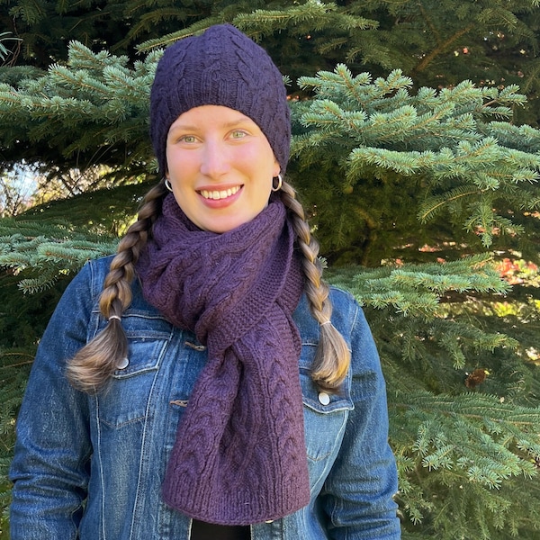 Handstickad lila alpackaullshalsduk med kabelstickning för män och kvinnor, peruanska stickade halsdukar, julklapp, födelsedagspresent