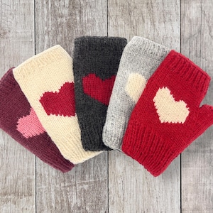 Knit Alpaca Wool Heart Fingerless Gloves Fleece Lined Arm Wrist Warmers Womens Teen Ladies Christmas Birthday Gift
