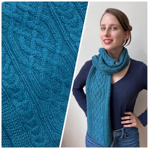 Turquoise Blue Green Handmade Knit Alpaca Wool Cable Scarf Handknit for Men Women Knitted Scarves Unisex Birthday Christmas Holiday Gift