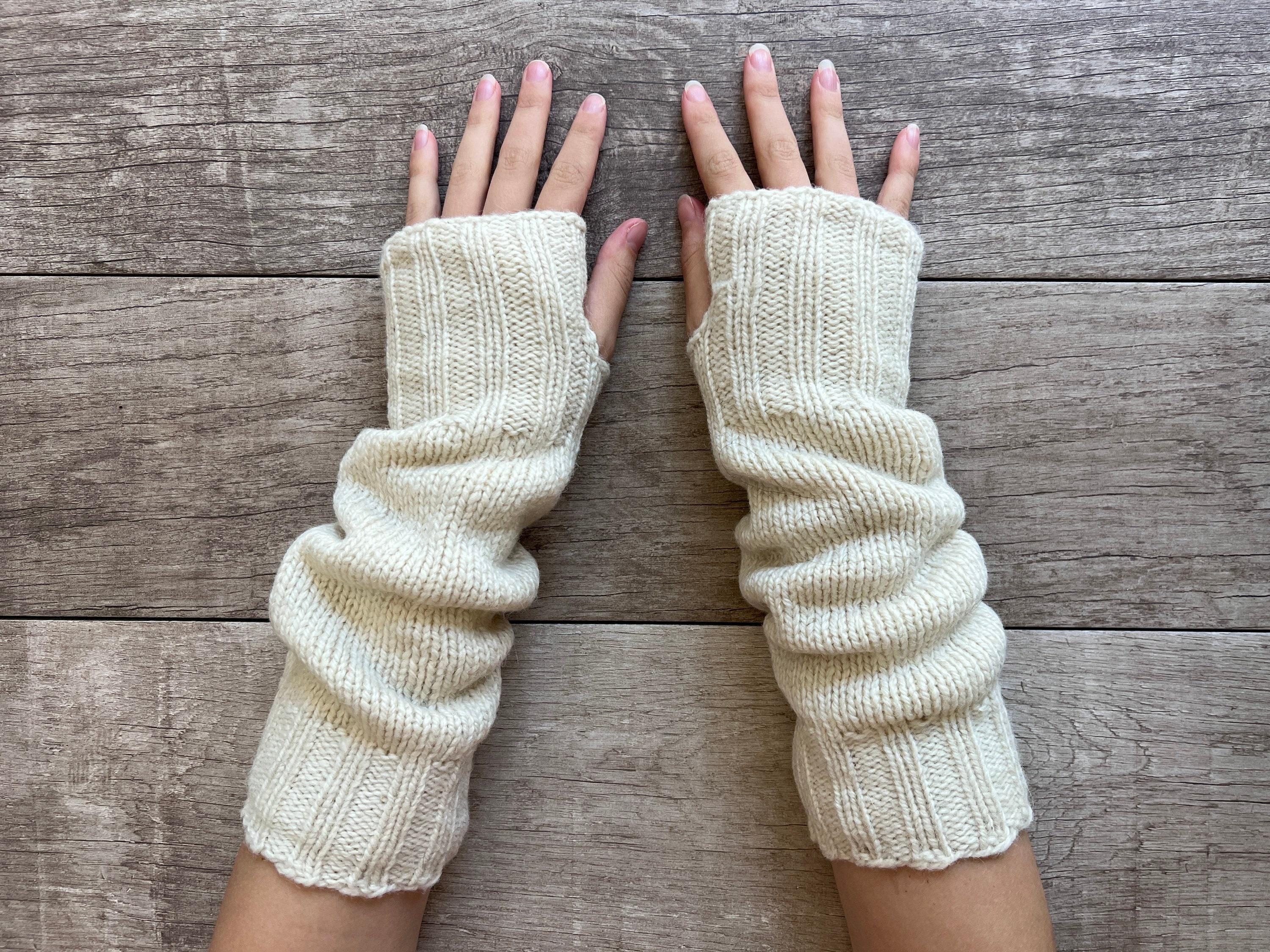 Alpaca Wool Fingerless Gloves Fleece-Lined Hand Warmers For
