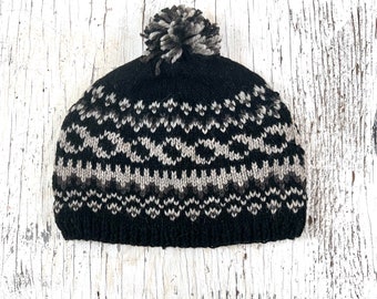 Hand Knit Alpaca  Pom-Pom Hat Knitted Beanie Fleece Lined for Winter Warm Womens Graduation Birthday Gift