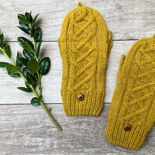 Hand Knit Alpaca Mustard Yellow Gold Cable Fingerless Texting Gloves Mittens Fleece Lined Arm Wrist Warmer Womens Graduation Birthday Gift