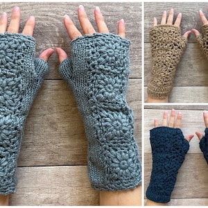 Hand Knit Fingerless Gloves Crochet Texting Mittens Fleece Lined Winter Womens Ladies Christmas Birthday Gift