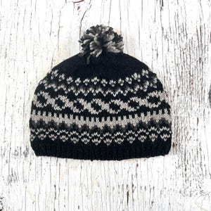Handmade Knit Alpaca Pom-Pom Hat Knitted Beanie Fleece Lined for Winter Warm Womens Birthday Gift