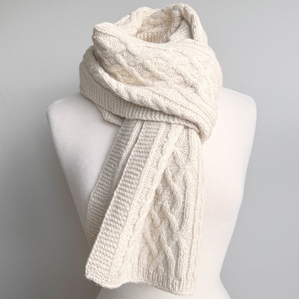 Cream White Handmade Knit Alpaca Wool Cable Scarf Handknit for Men Women Knitted Scarves Graduation Birthday Mothers Day