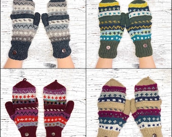 Strickwolle Cabrio Flip Streifen Muster Handschuh Fingerlose Handschuh Glittens Texting Fleece gefüttert Damen Winter Weihnachten Geburtstag Geschenk